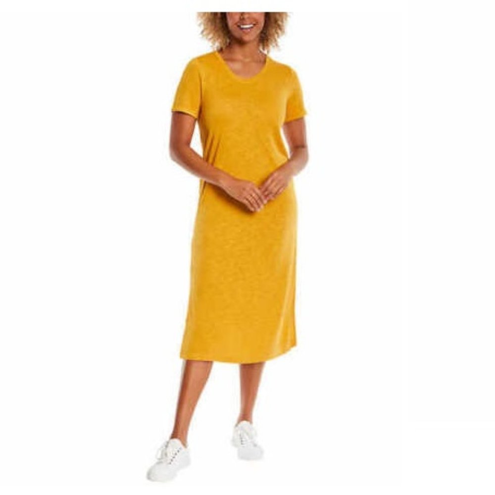 NWT Jessica Simpson Women's Short Sleeve Midi Dress Yellow Size S $50 A236